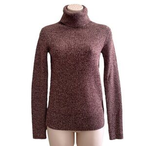 𝅺THEORY 100% Wool Turtleneck Ribbed Woven Long Sleeve Sweater